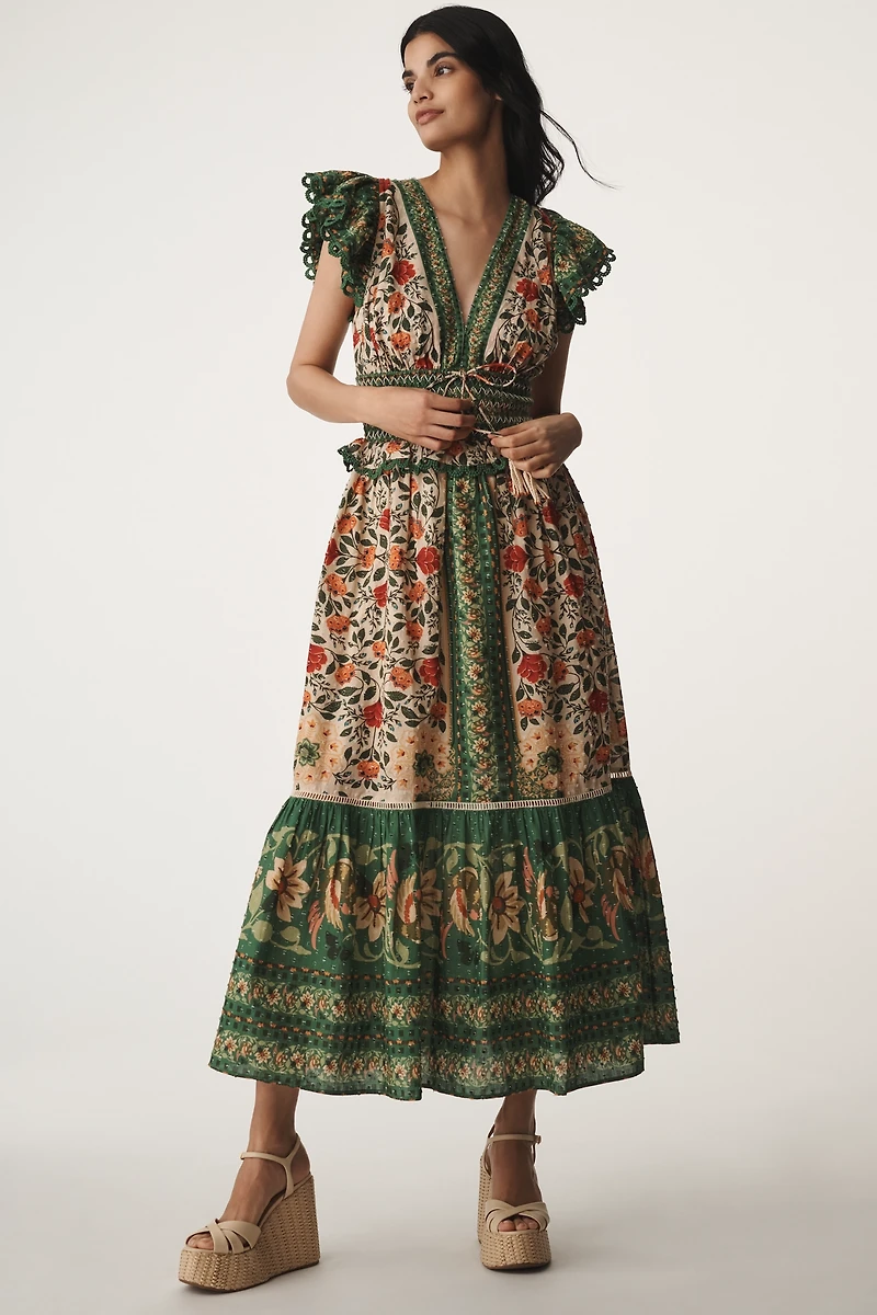 Farm Rio Garden Tapestry V-Neck Maxi Dress