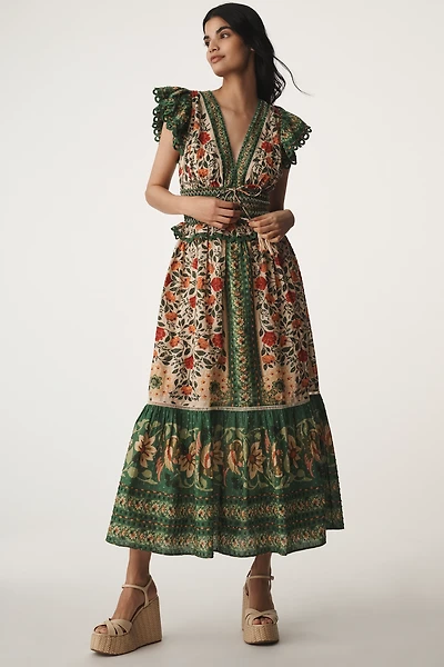Farm Rio Garden Tapestry V-Neck Maxi Dress