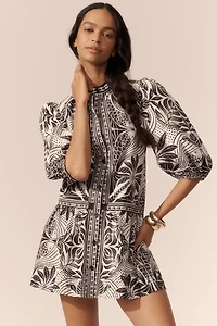 Farm Rio Elegance Scarf Puff-Sleeve Mini Dress