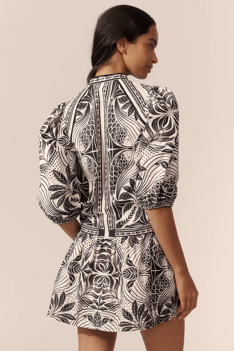 Farm Rio Elegance Scarf Puff-Sleeve Mini Dress