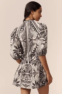 Farm Rio Elegance Scarf Puff-Sleeve Mini Dress