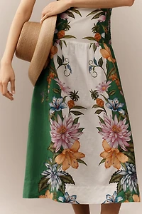Farm Rio Sweet Bloom Dreamscape Linen Blend Sleeveless Midi Dress