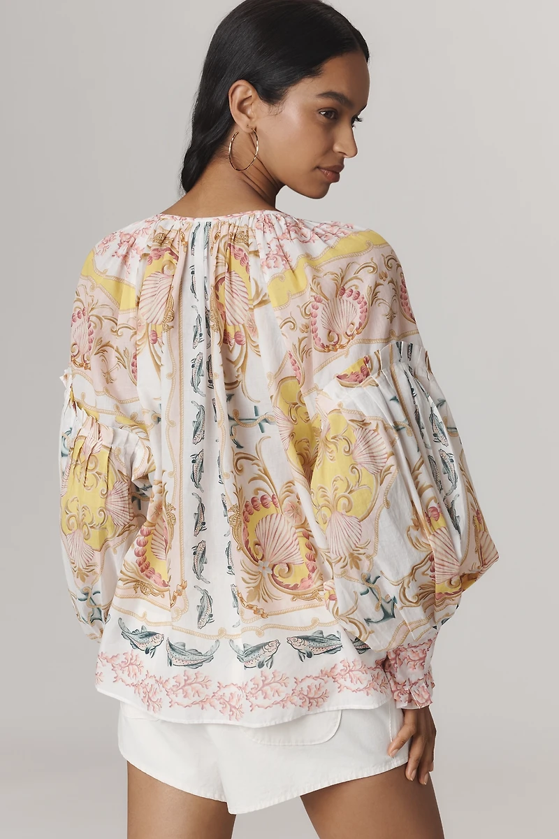 Farm Rio Maritime Magic Long-Sleeve Peasant Blouse