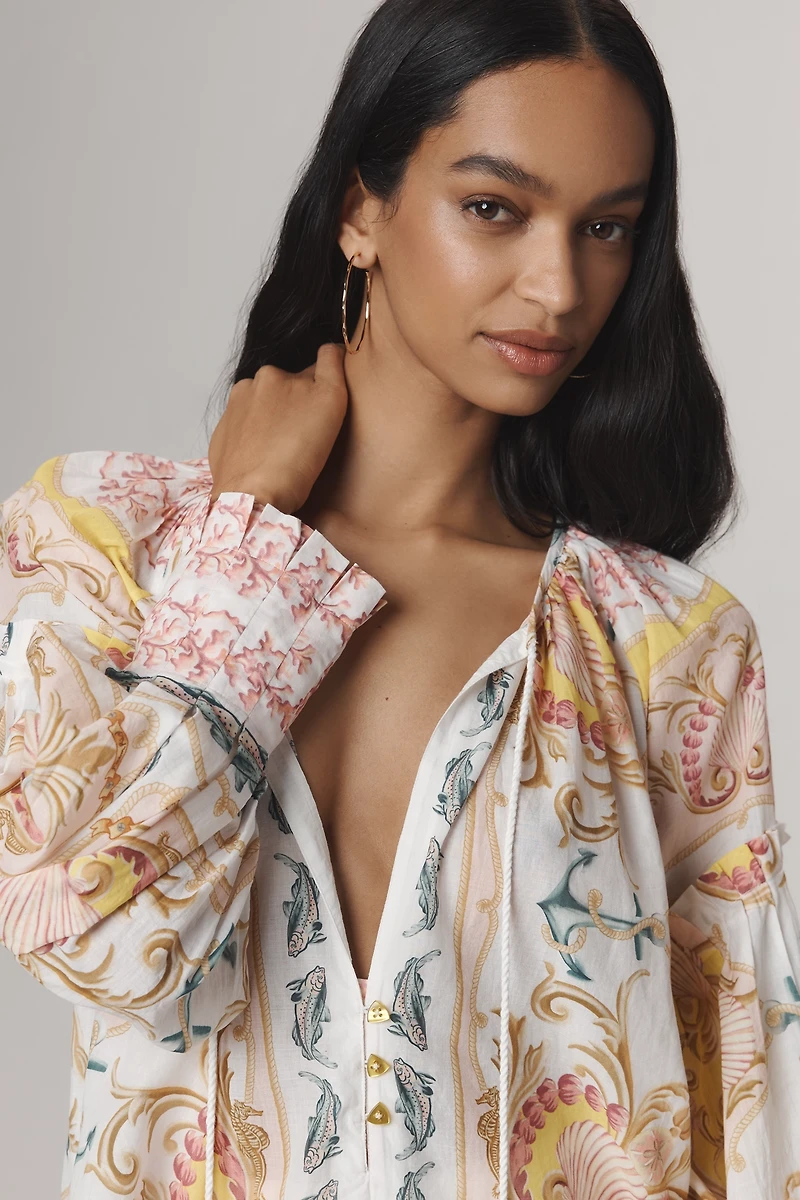 Farm Rio Maritime Magic Long-Sleeve Peasant Blouse
