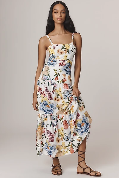 Farm Rio Greek Garden Linen Blend Printed Midi Dress