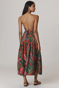 Farm Rio Linen Blend Dream Garden Strappy Drop-Waist Midi Dress