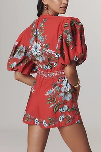 Farm Rio Sweet Bloom Bouquet Puff-Sleeve Romper