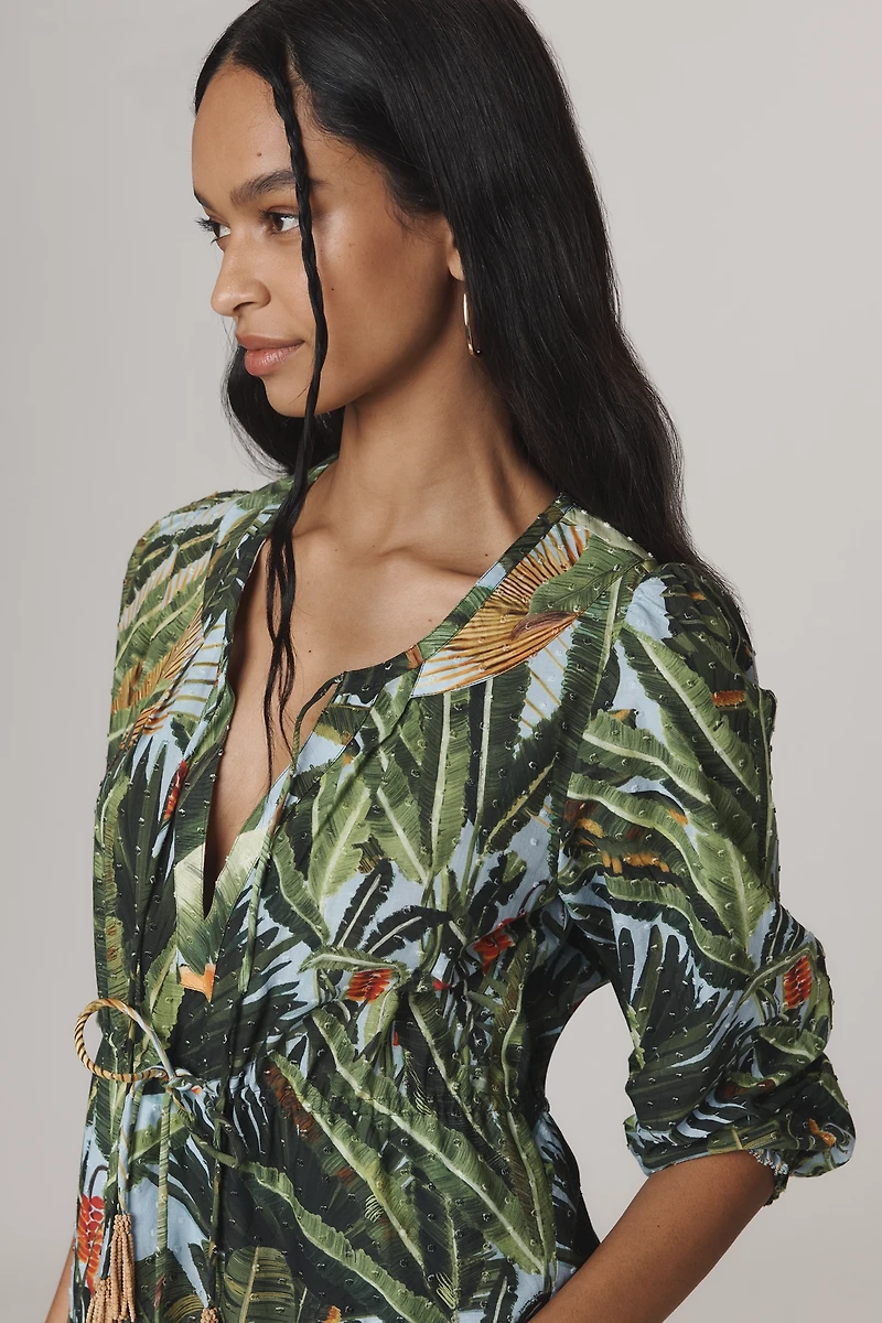 Farm Rio Amazonia Forest Long-Sleeve Mini Dress