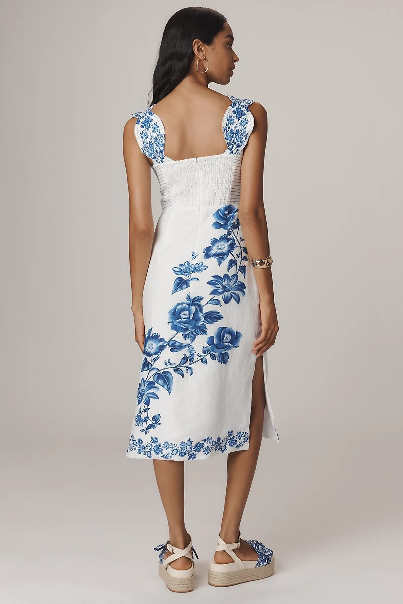 Farm Rio Floral Cascade Wavy Linen Sleeveless Midi Dress