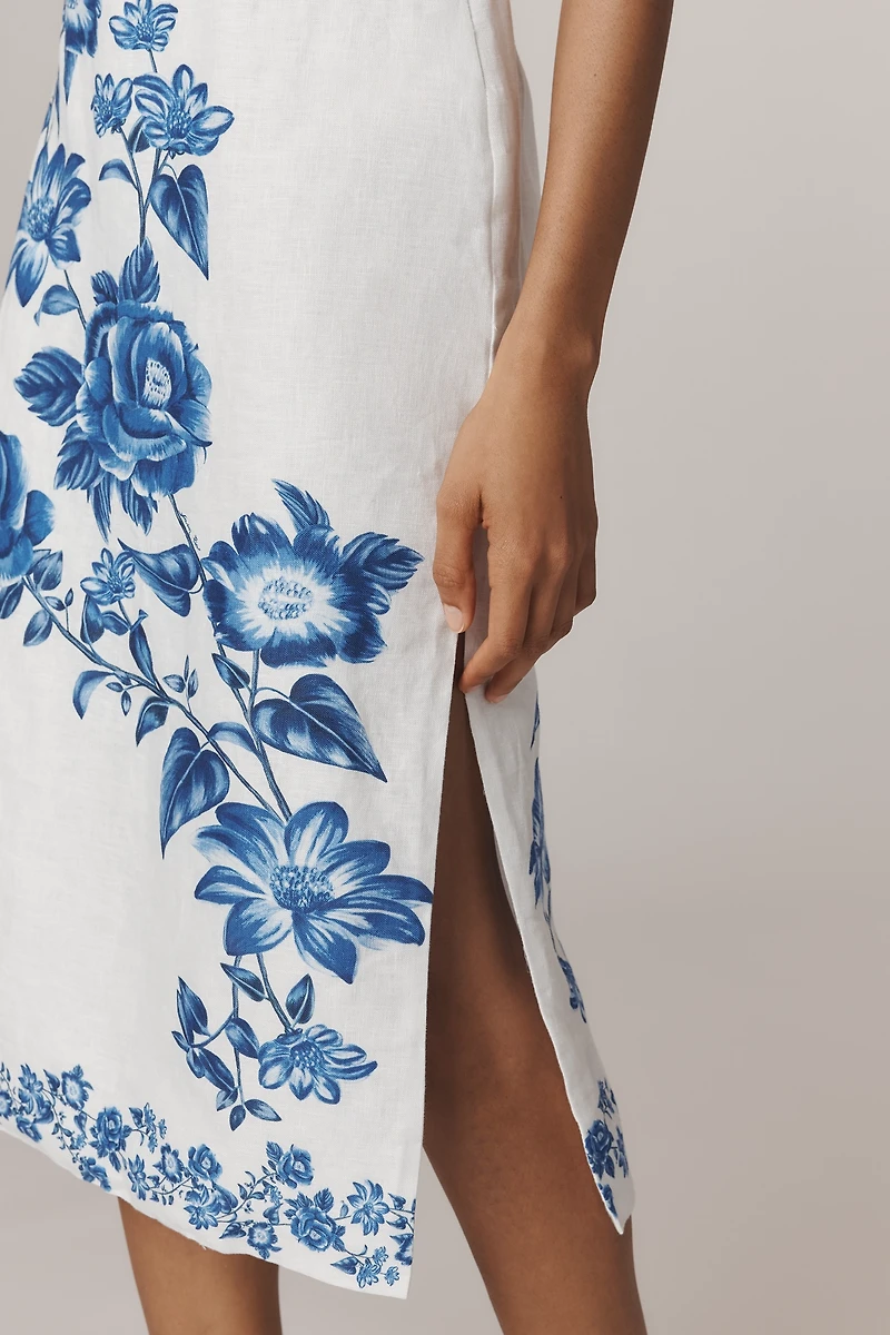 Farm Rio Floral Cascade Wavy Linen Sleeveless Midi Dress