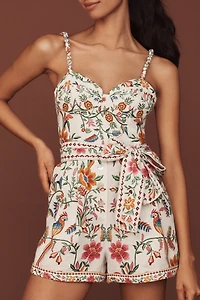 Farm Rio Sweetheart Belted Linen Romper