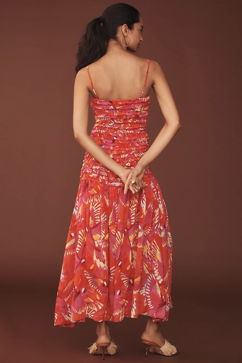 Farm Rio Shirred Drop-Waist Midi Dress