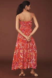 Farm Rio Shirred Drop-Waist Midi Dress