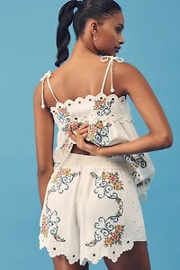 Farm Rio Grandma's Treasure Linen-Blend Pull-On Shorts