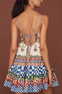 Farm Rio Picnic Peppers Ainika Sleeveless V-Neck Babydoll Swing Mini Dress