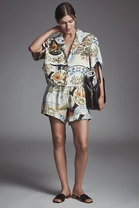 Farm Rio Short-Sleeve Linen Printed Buttondown Shirt