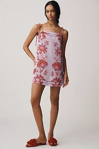 Farm Rio Porcelain Garden Lilac Linen Mini Shift Dress