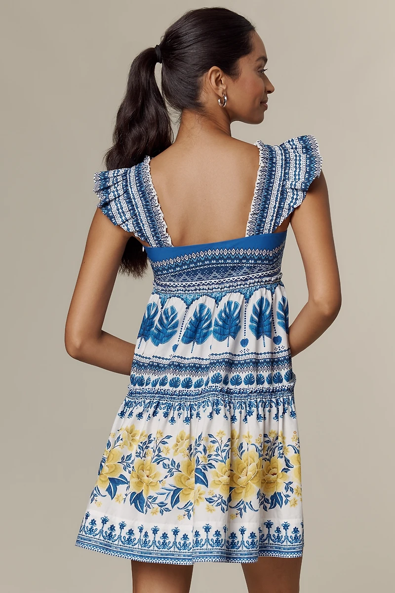Farm Rio Zuli Cotton Flutter-Sleeve Mini Dress
