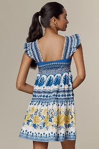 Farm Rio Zuli Cotton Flutter-Sleeve Mini Dress