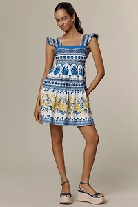Farm Rio Zuli Cotton Flutter-Sleeve Mini Dress