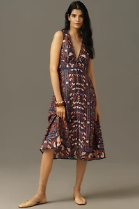 Farm Rio V-Neck Floral Scarf Midi Dress