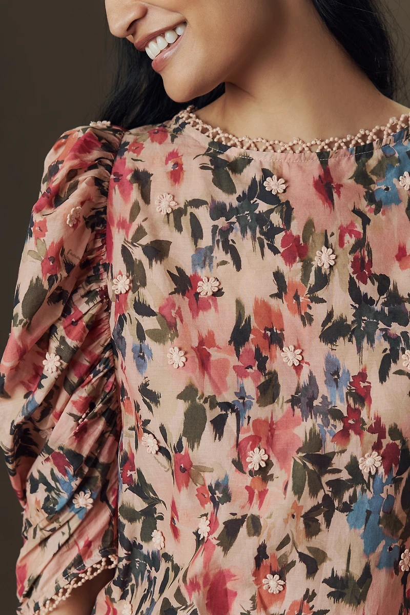 Farm Rio Puff-Sleeve Floral Blouse