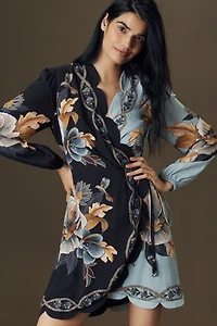 Farm Rio Snake Garden Mix Wrap Mini Dress