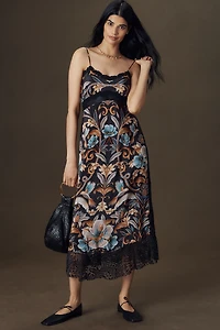 Farm Rio Sleeveless Lace-Trim Midi Dress