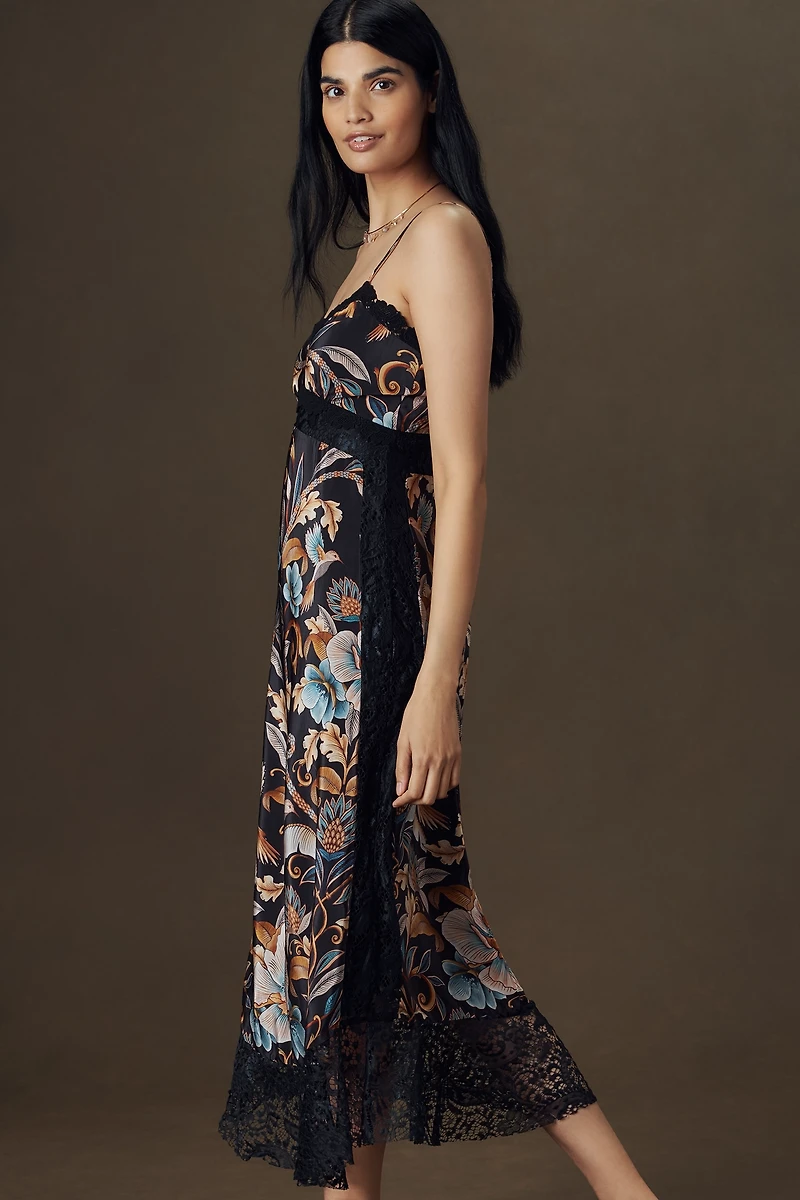 Farm Rio Sleeveless Lace-Trim Midi Dress