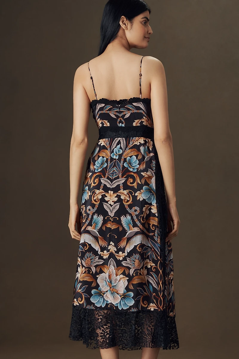 Farm Rio Sleeveless Lace-Trim Midi Dress