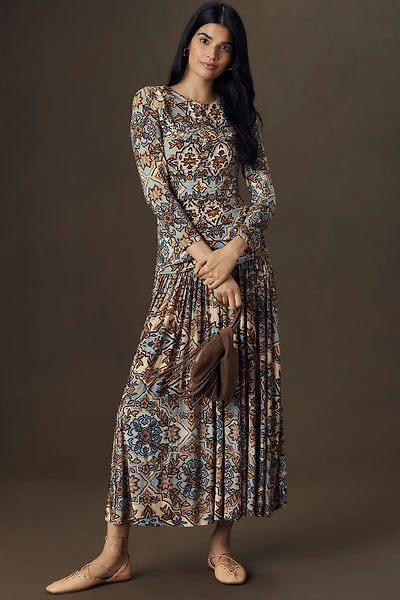 Farm Rio Winter Tapestry Ruched Maxi Dress