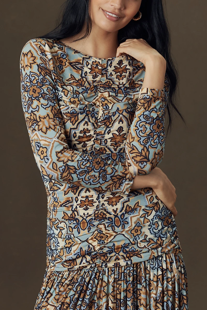 Farm Rio Winter Tapestry Ruched Maxi Dress