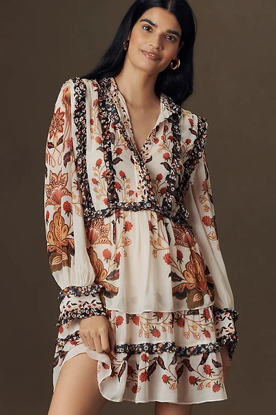 Farm Rio Ruffled Mock-Neck Mini Dress