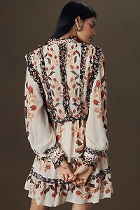 Farm Rio Ruffled Mock-Neck Mini Dress