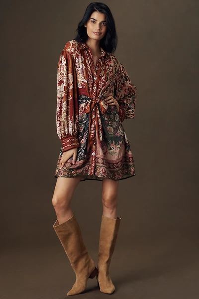 Farm Rio Winter Garden Mix Mini Shirt Dress