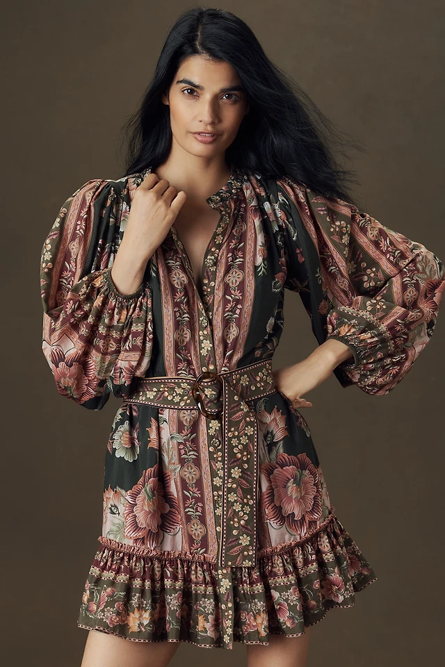 Farm Rio Belted Puff-Sleeve Mini Dress at MarketFair Shoppes in Princeton,  NJ