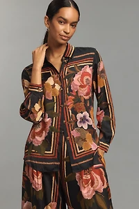 Farm Rio Chenille Flowers Long-Sleeve Buttondown Blouse