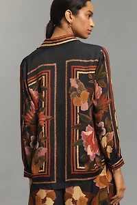 Farm Rio Chenille Flowers Long-Sleeve Buttondown Blouse