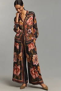 Farm Rio Chenille Flowers Long-Sleeve Buttondown Blouse