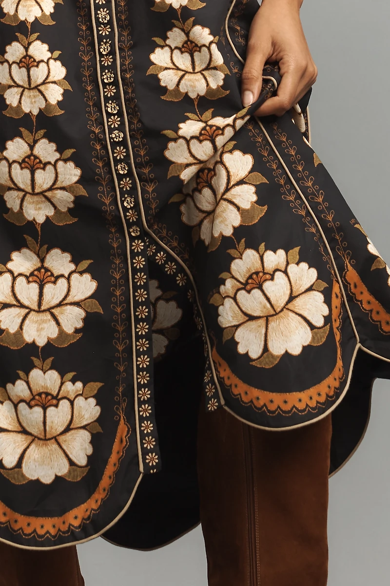 Farm Rio Embroidered Floral Short-Sleeve Midi Dress