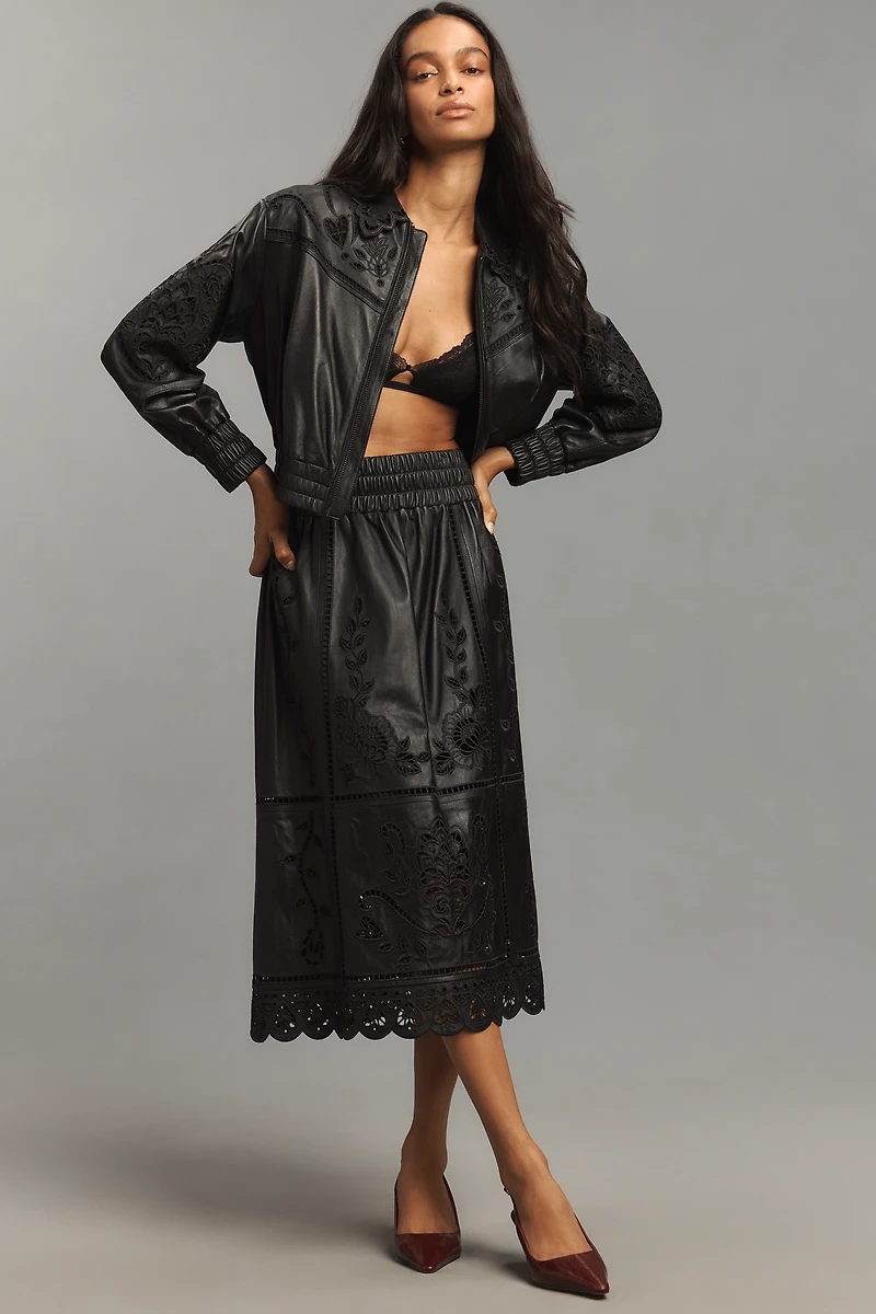 Farm Rio Richelieu Leather Bomber Jacket