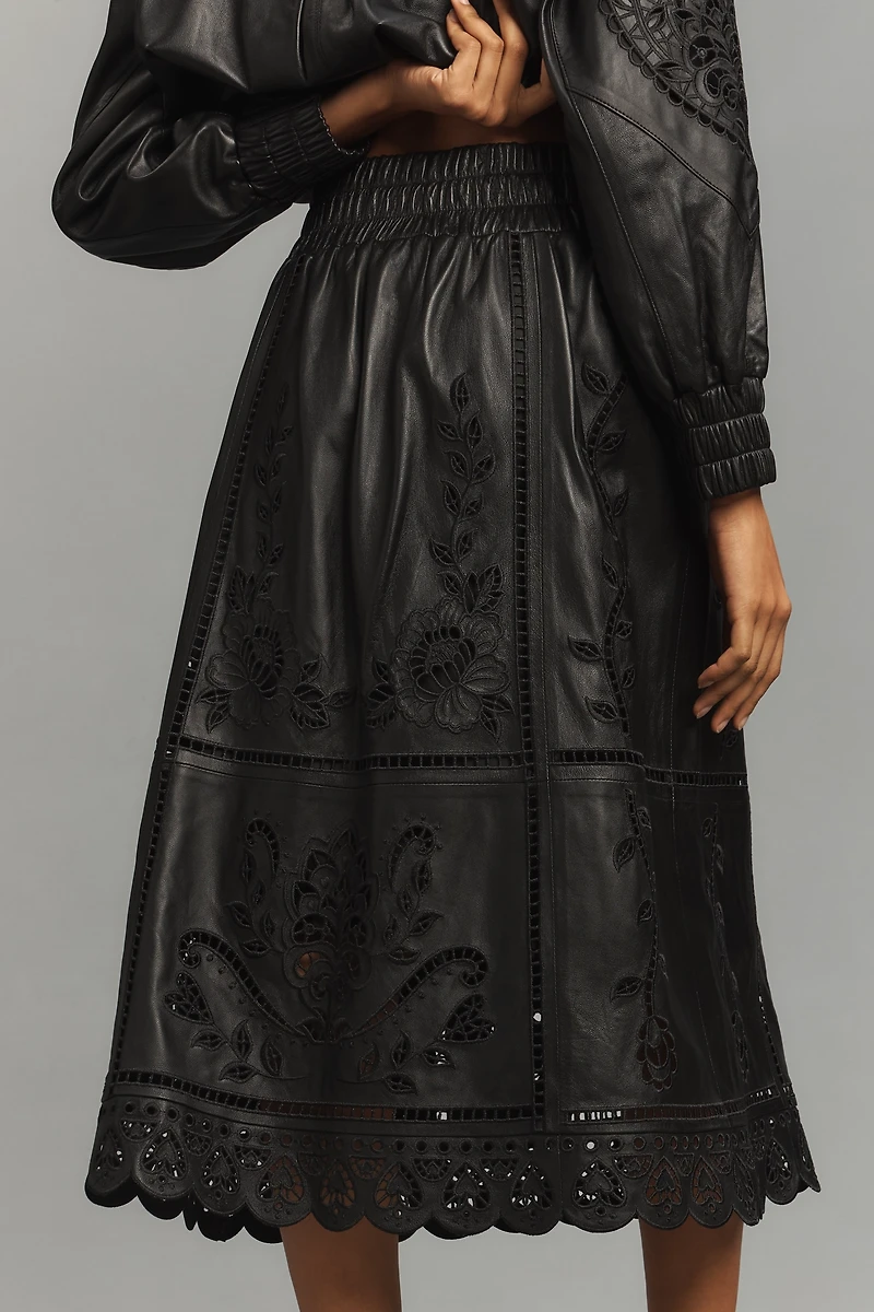 Farm Rio Richelieu Leather Midi Skirt