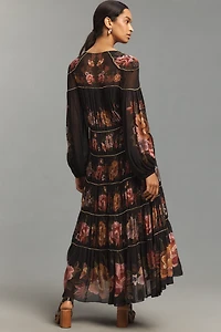 Farm Rio Long-Sleeve V-Neck Maxi Dress