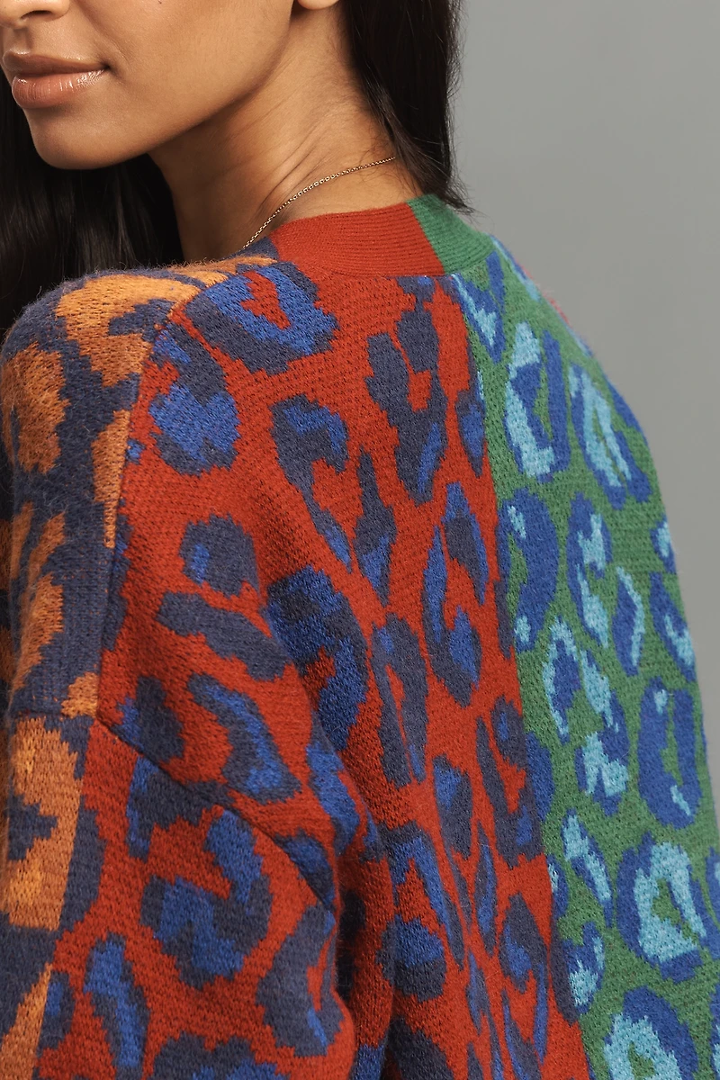 Farm Rio Colorblock Leopard Cardigan