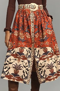 Farm Rio Winter Breeze Button-Front A-Line Midi Skirt