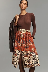 Farm Rio Winter Breeze Button-Front A-Line Midi Skirt