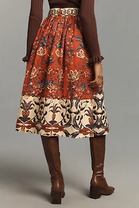 Farm Rio Winter Breeze Button-Front A-Line Midi Skirt