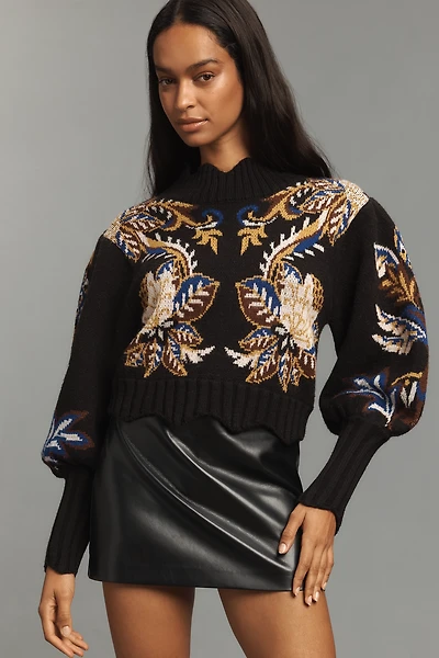 Farm Rio Arabesque Balloon-Sleeve Sweater