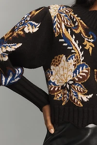 Farm Rio Arabesque Balloon-Sleeve Sweater