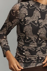 Farm Rio Striped Tiger Tulle Top